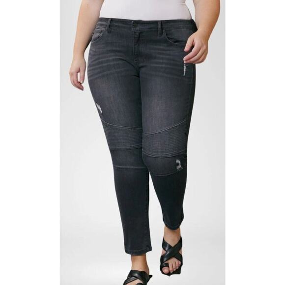 Kancan Wynne Moto Distressed Denim Stretch Black Jeans Size 11/29 Biker - Picture 3 of 13